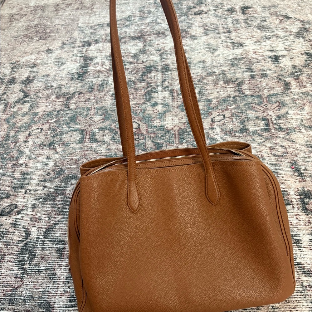 Quince Italian Leather Triple Compartment Work Tote